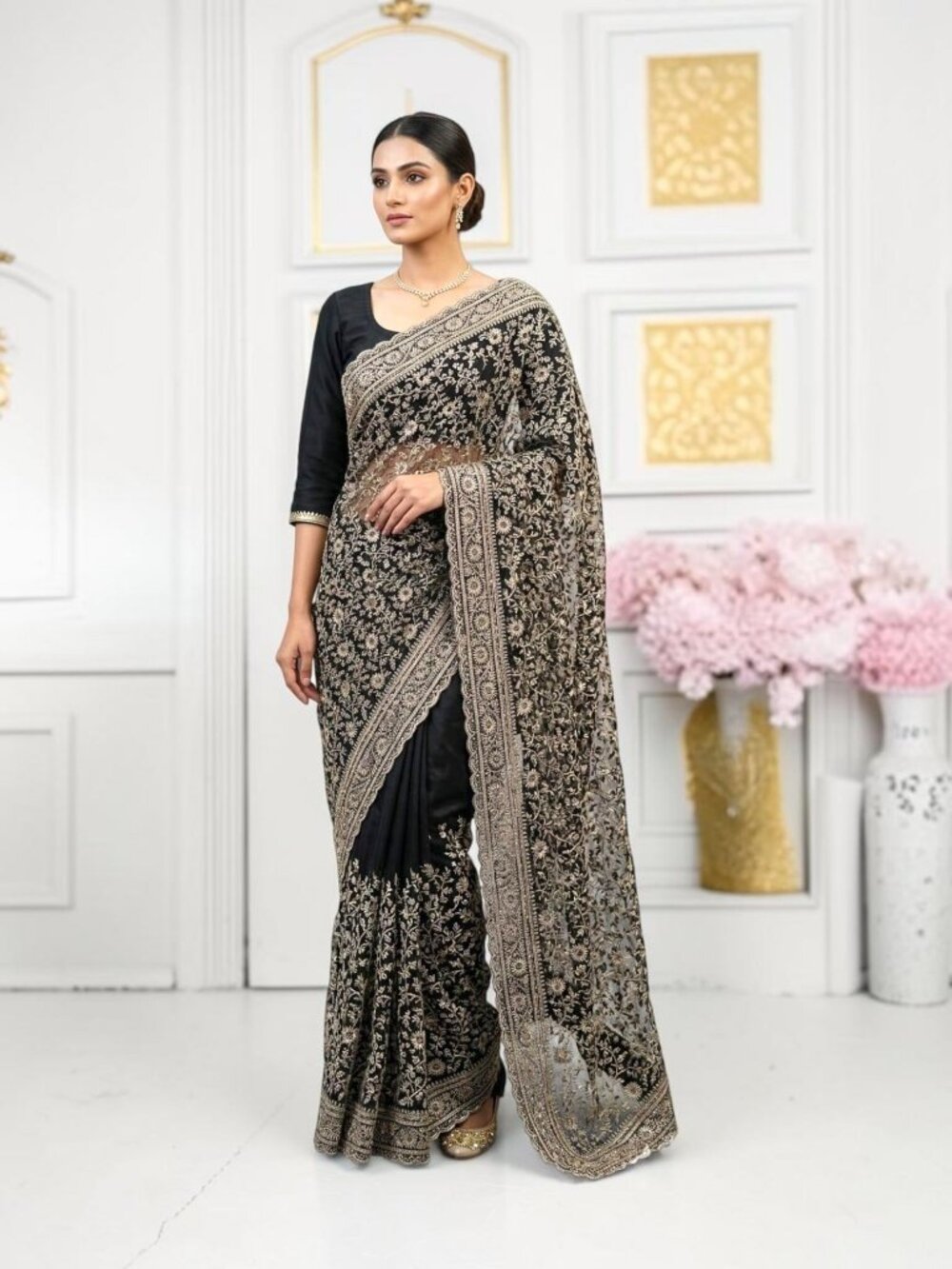 Georgette Party Wear Saree with unstitched Blouse, Cultural Wear for Women